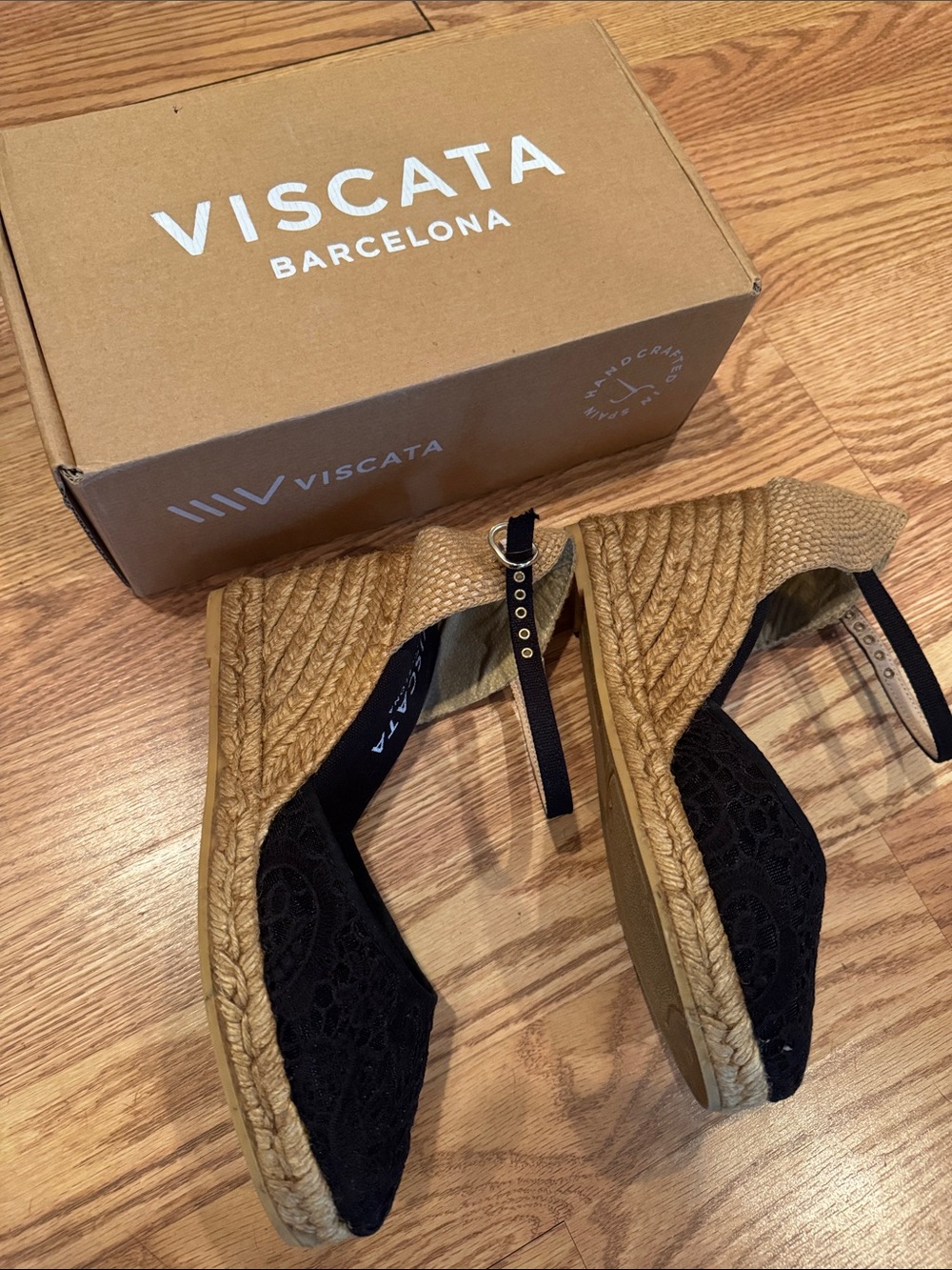 Black Lace Espadrille Wedge Sandals - Picture 4 of 5